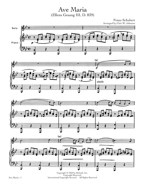 Ave Maria by Franz Schubert Sheet Music for Trombone/Baritone B.C. and ...