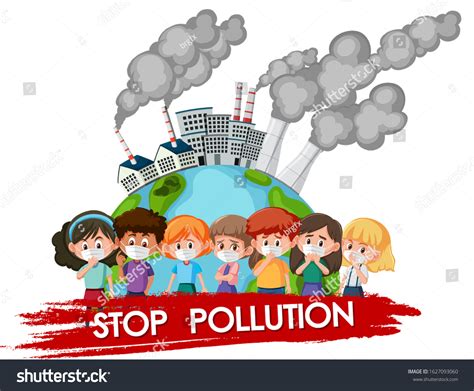 Poster Design Stop Pollution Children Wearing : image vectorielle de stock (libre de droits ...