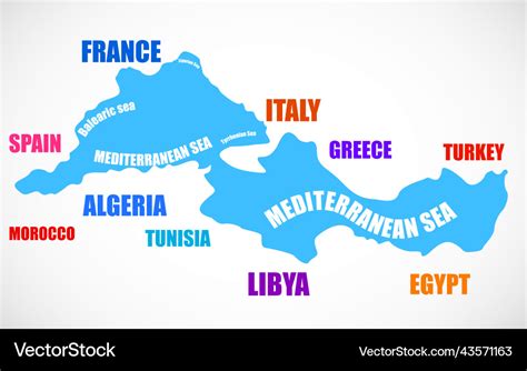 Mediterranean sea map boundaries of Royalty Free Vector