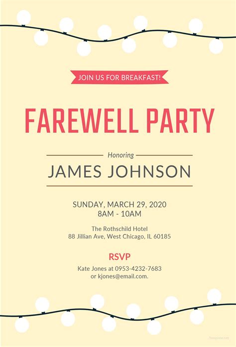 Free Farewell Breakfast Invitation Template in MS Word, Publisher, Illustrator, Pages | Template.net