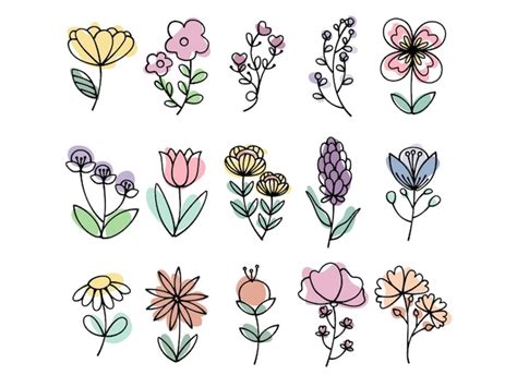 Premium Vector | Wild flower doodle vector collection. Set of illustrations with pastel wild ...