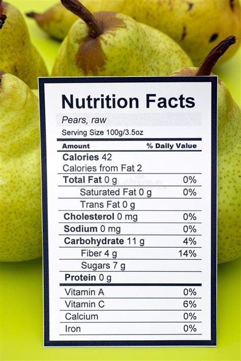 Nutrition Facts of Raw Pears Stock Photo - Image of label, sodium: 74952602