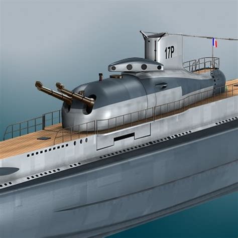 3d french submarine surcouf ww2