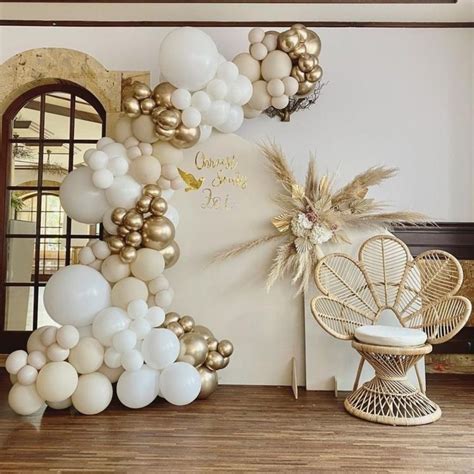 Elegant White Sand, White and Gold Balloon Garland Milestone Birthday ...