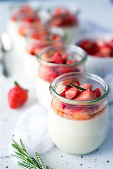 Creme Fraiche Panna Cotta with Rosemary Macerated Strawberries • A Simple Pantry