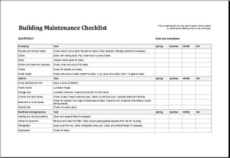 Building Maintenance Checklist Templates | 7+ Free Docs, Xlsx & PDF | | Maintenance checklist ...