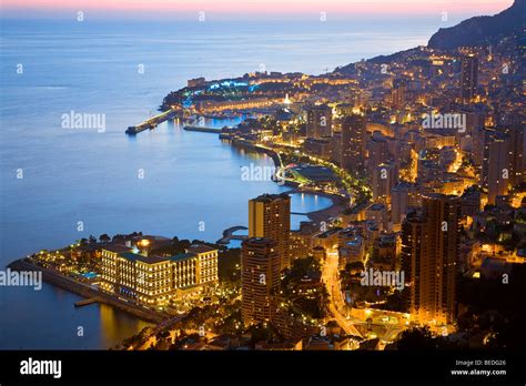 CITY SKYLINE AND HARBOUR, NIGHT VIEW, MONACO Stock Photo - Alamy