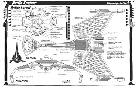 Klingon K'T'inga Class Battle Cruiser - Bridge Layout and Top & Front Profiles | Star trek ...