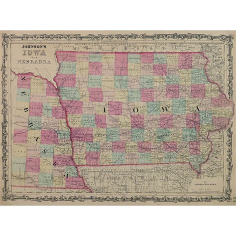 Map - Iowa & Nebraska, 1863 - Original Art, Antique Maps & Prints