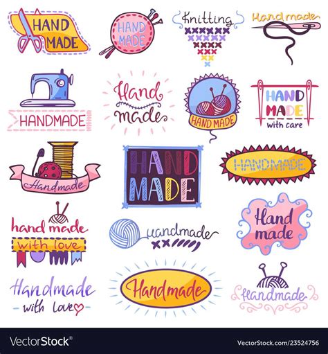 Handmade logo sewing knitting handcraft Royalty Free Vector | Handmade logo, Handmade logo ...