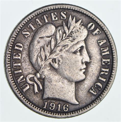 Higher Grade - 1916 Barber Liberty US Silver Dime - Great Detail in ...