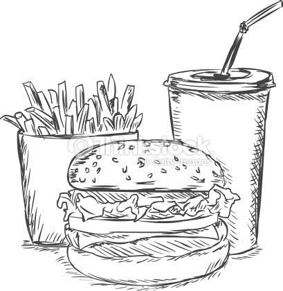 take away food sketches black and white | Vector Sketch Illustration Fast Food French Fries Soda ...