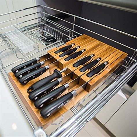 Utoplike In-Drawer Bamboo knife block Drawer Knife Organizer and Holder,Store up to 12 knives ...