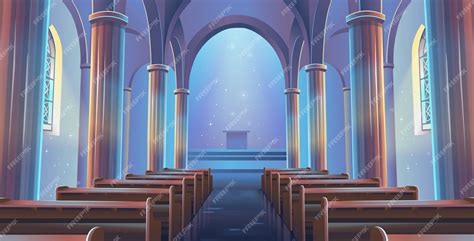 Premium Vector | Cathedral Church view inside. Interior of Catholic Church.