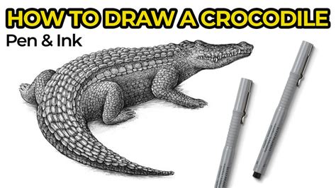 Crocodile Black And White Drawing