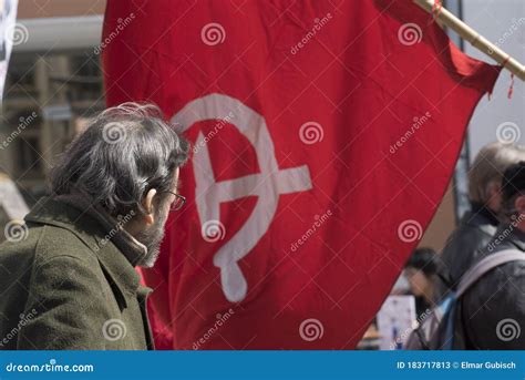 Red Hammer and Sickle Flag, Communism Symbol Editorial Stock Photo ...