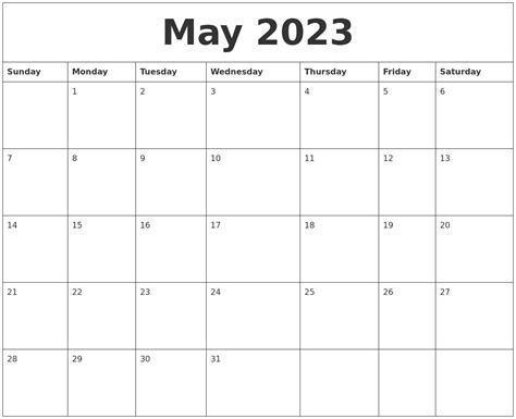 May 2023 Monthly Printable Calendar