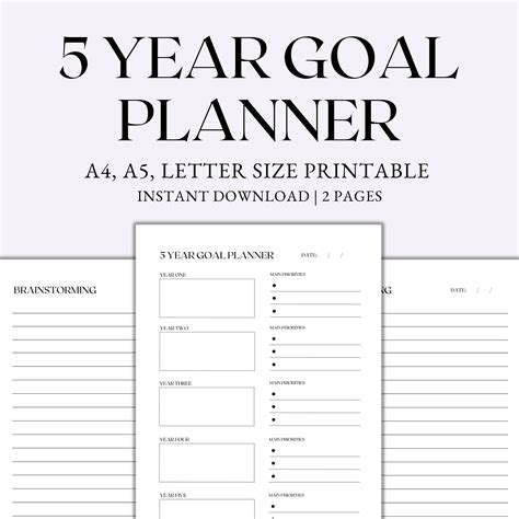 5 Year Goal Planner Printable Goal Tracker Printable - Etsy