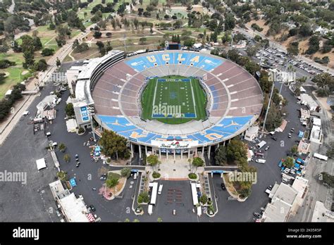 A general overall aerial view of the Rose Bowl Stadium with field ...