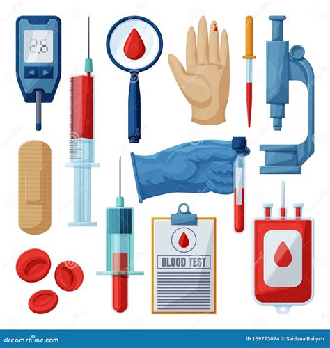 Test of Blood Cartoon Set Icon.Vector Illustration Laboratory Research ...