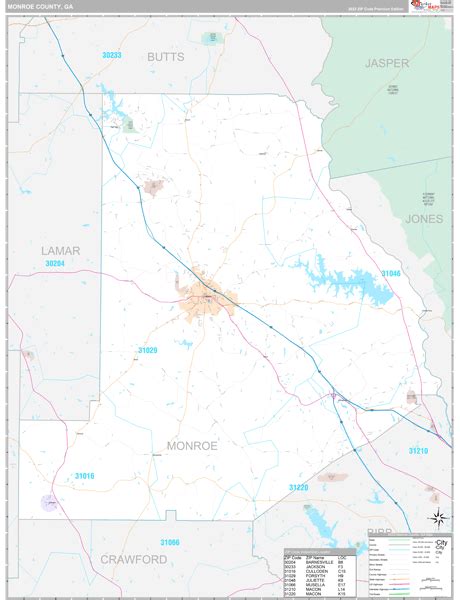 Monroe County, GA Wall Map Premium Style by MarketMAPS - MapSales