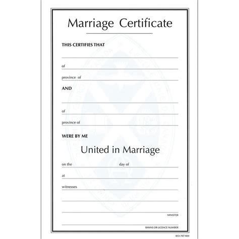 Marriage Certificate - The United Church of Canada - Regions East