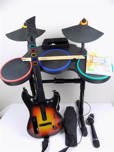 Wii Guitar Hero Rock Band Bundle Drum + Guitar + Mic + 2x Random Games ...