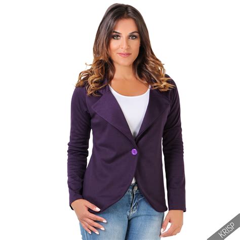 Womens One Button Casual Jersey Boyfriend Fit Tailored Office Blazer ...