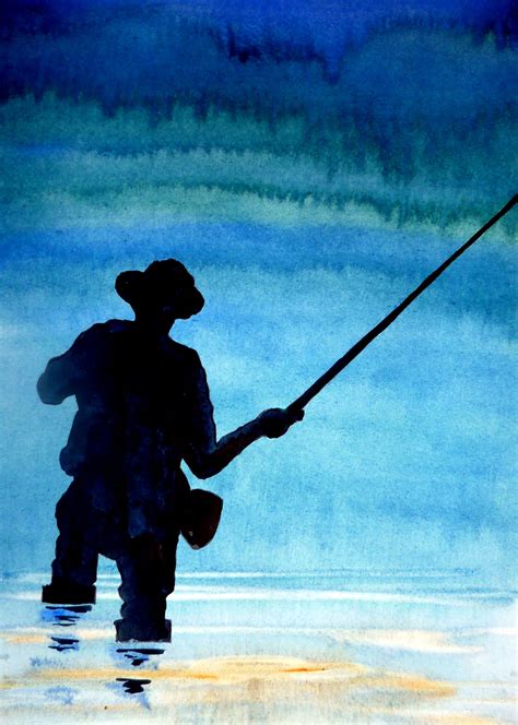 Fly Fisherman, watercolor by Kim Attwooll | Fly fishing art, Watercolor lessons, Fish painting