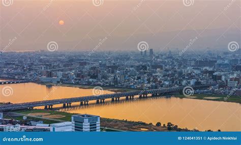 Osaka Cityscapes with Yodo River at Sunset Stock Image - Image of river ...