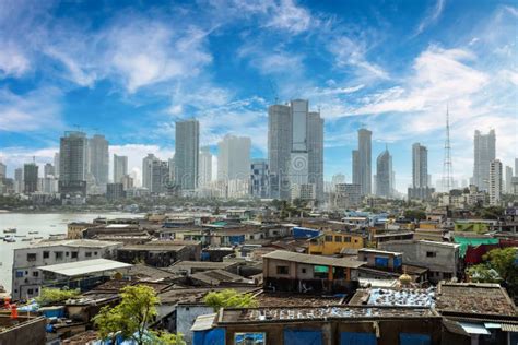 Views of Slums on the Shores of Mumbai, India Against the Backdrop of Skyscrapers Under ...