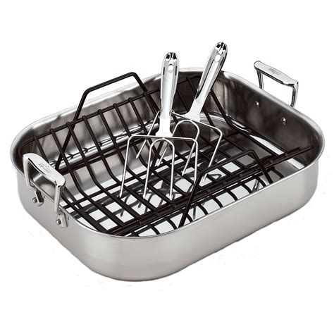 All-Clad Stainless Steel 16" Roasting Pan with Rack and Turkey Forks ...