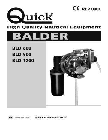 Quick Balder 600, 900, 1200 Windlass User's Manual | Manualzz