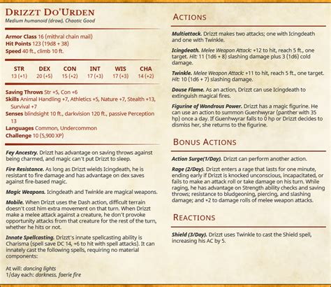 My husband and I made a 5e statblock for Drizz't Do'Urden. : r/DnDHomebrew