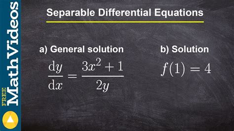 Learn how to solve the separable differential equation - YouTube