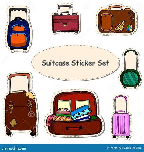 Various Suitcases, Suitcases, Luggage, Travel Bags. Set of Hand Drawn ...