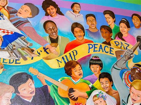 DENVER, USA, 2008 - Children of the World Dream of Peace mural by Leo Tanguma at Denver ...