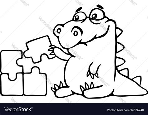 Cute dragon is played and assemble the puzzle Vector Image