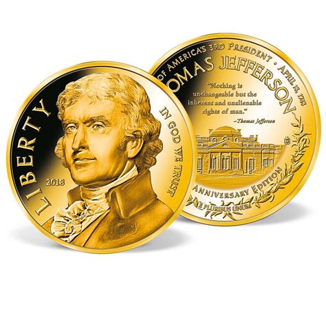 Thomas Jefferson 275th Anniversary Edition Commemorative Coin | Gold ...