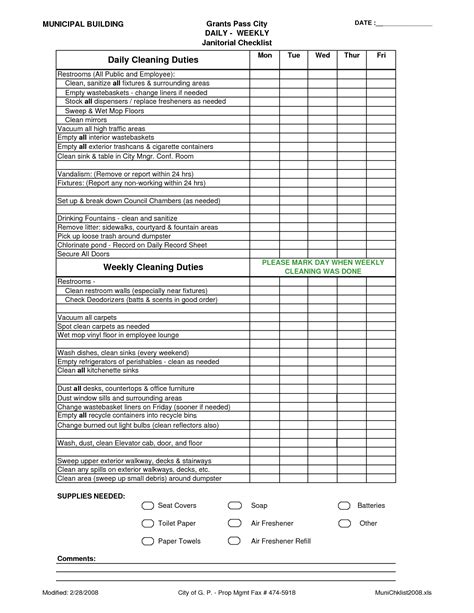 Office Cleaning Checklist Pdf – planner template free