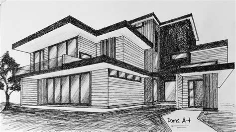 Modern House in 2 Point Perspective | Drawing Tutorial (Parasite movie-House) - YouTube