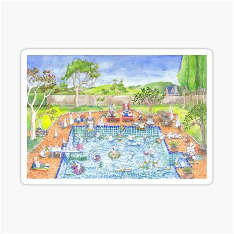 "bunny pool party" Sticker by vian | Redbubble