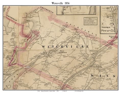 Waterville, Maine 1856 Old Town Map Custom Print - Kennebec Co. - OLD MAPS