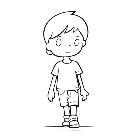 The Drawing Of The Cartoon Boy Walking Is In Black And White Outline Sketch Vector, Person ...