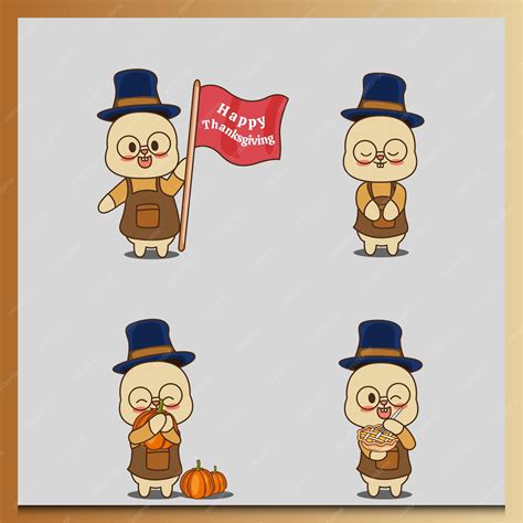 Premium Vector | Happy thanksgiving mascot set