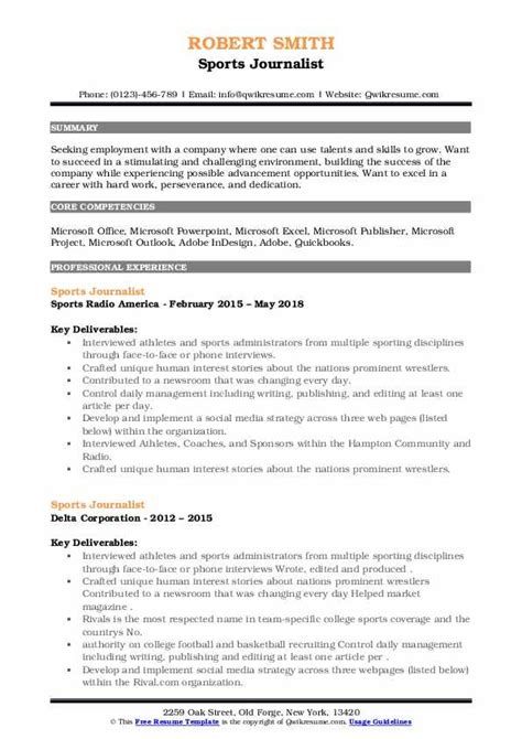 Sports Journalist Resume Samples | QwikResume