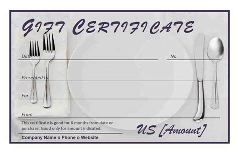 Restaurant Gift Certificate