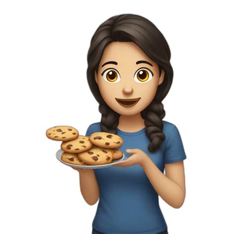 Big eyes dark brown hair red lips long eyelashes woman eating chocolate | AI Emoji Generator