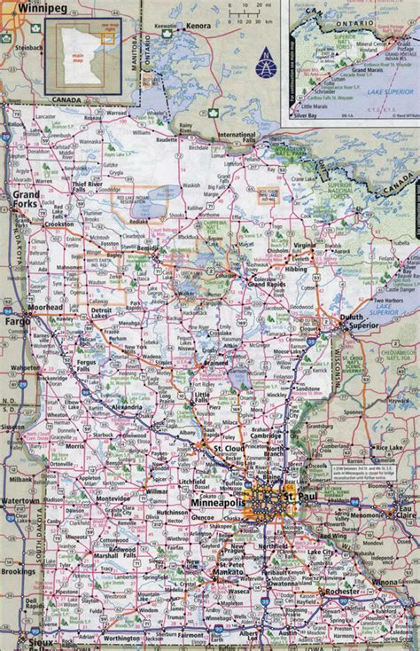 Large detailed roads and highways map of Minnesota state with cities ...