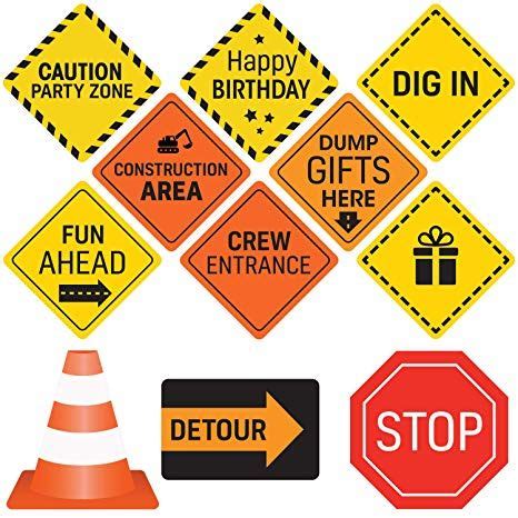 Construction Birthday Party Supplies Signs - 12 Double Sided Medium Size Traffic Cutout Signs ...